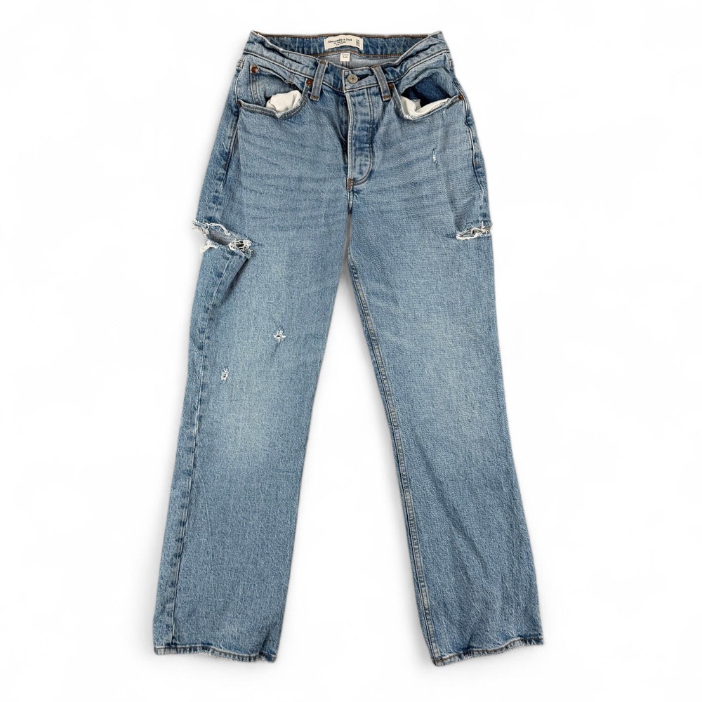 Abercrombie & Fitch Jeans Women 24 Blue 90s Baggy Low Rise Curve Love Distressed